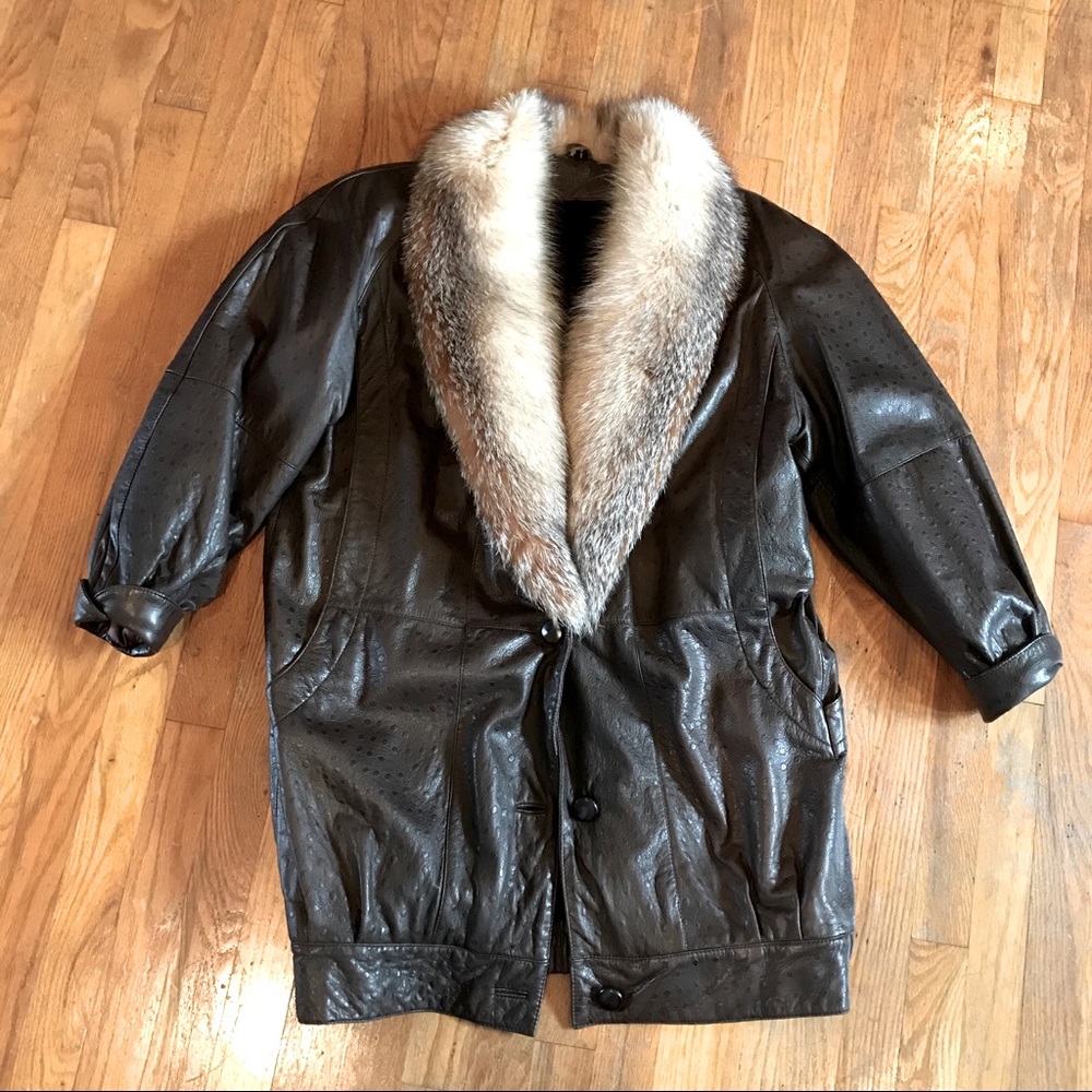 Vintage leather fur coat